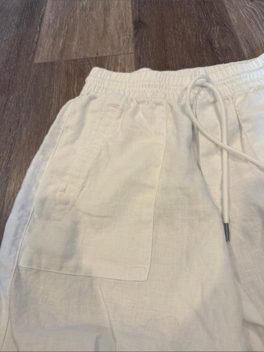 Athleta Women's White Linen Wide-Leg Drawstring Track Pants - Picture 3 of 6
